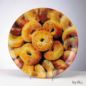 Glass Round Platter Serving Tray Bagel Theme 11.25"