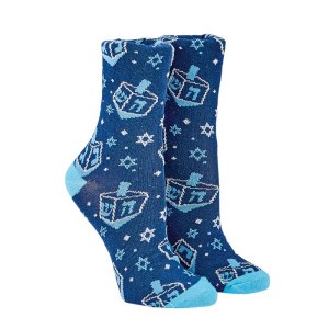 Chanukah Lurex Crew Sock Dreidel Design Adult Size 10-13