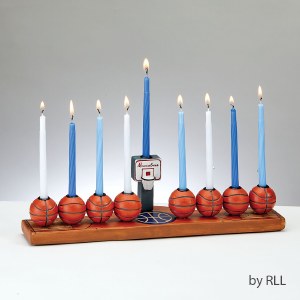 Candle Menorah Hand Painted Resin Basketball Design