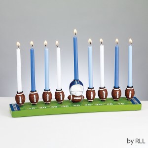 Resin Candle Menorah Hand Painted Football Theme