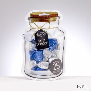 Plastic Dreidels in a Jar Medium Size Metallic Blue and Silver 25 Pieces