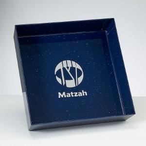 Plastic Square Matzah Tray Navy with Silver Glitter Accent 8.5"