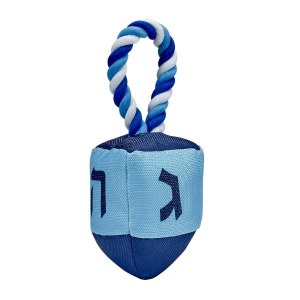 Chewdaica Chanukah Dreidel Squeaky Dog Toy with Rope Blue