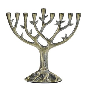 Candle Menorah Aluminum Textured Tree of Life Design Bronze