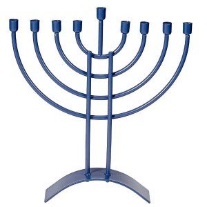 Traditional Steel Candle Menorah Matte Finish Arc Base Slate Blue 8.6"H