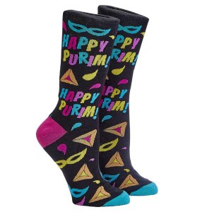 Purim Crew Socks Happy Purim Design Adult Size 10-13 Black