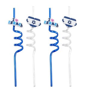 Plastic Fun Straws Stand With Israel Theme 4 Pack