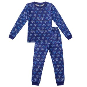 Chanukah Pajamas For Kids Menorah Design Blue Size 4T-5T