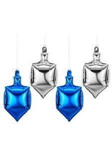 Chanukah Mylar Balloons Dreidel Shaped Blue Silver 15" 4 Pack