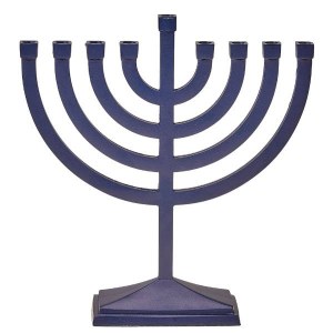 Metal Candle Menorah Traditional Style Brushed Matte Navy Finish 8.5"