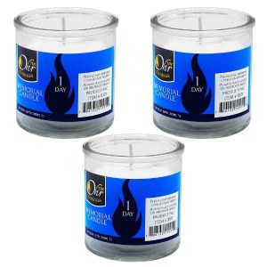 Ohr Candles 1 Day Yahrtzeit Memorial Candle Paraffin Wax in Glass Cup 3 Pack