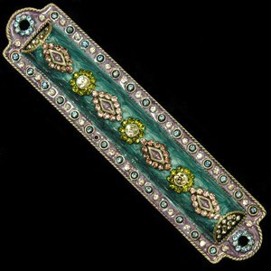 Mezuzah Case Enamel Green and Violet Jewel Studded Design 10cm