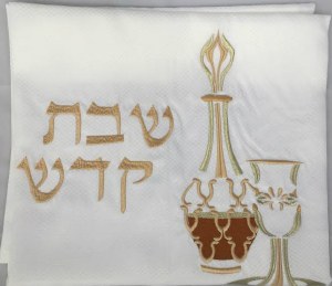 Tablecloth and Challah Cover Set with Wine Bottle Design