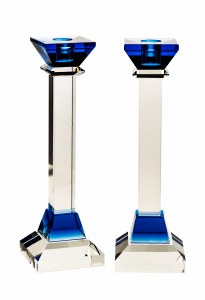 Crystal Candlesticks Blue Accent 10"