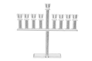 Crystal Oil Menorah with Crushed Stones in Straight Stems 12"H