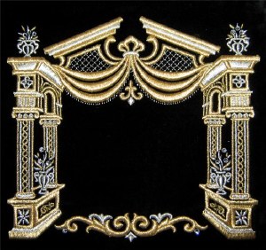 Tefillin Bag Velvet Gold Embroidered Canopy Design Black