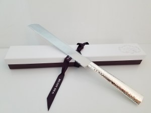 Hammered Challah Knife 925 Silver Plated Serrated Blade by Hazorfim