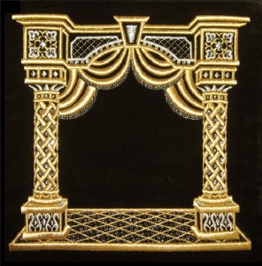 Tefillin Bag Velvet Gold Embroidered Pillared Canopy Design Black
