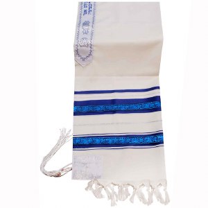 Tallis Wool Size 36 with Decorative Ribbon Blue and Silver 36" x 72"