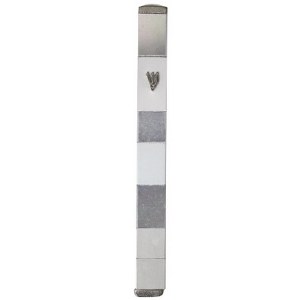 Aluminum Shiny and Matte Silver Mezuzah Case Colorblock Design 12cm