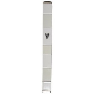 Aluminum Shiny and Matte White Mezuzah Case Colorblock Design - 12cm