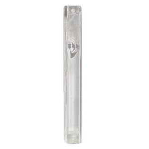Lucite Mezuzah Case Clear Silver Shin 12cm