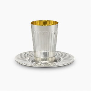 Silver Plated Kiddush Cup with Matching Tray Linya Style Design by Hazorfim