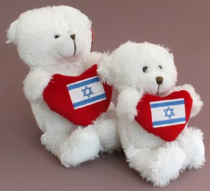 White Teddy Bear with Israel Flag on Red Heart