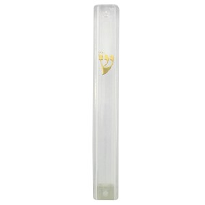 Mezuzah Plastic Small Clear with Gold Shin 12cm