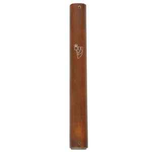 Mezuzah Light Brown Wood Round Front with Printed Shin