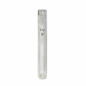 Mezuzah Plastic Clear with Silver Shin 15cm