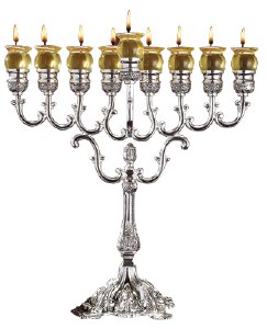 Oil Menorah Silver Plated Traditional Large 13"