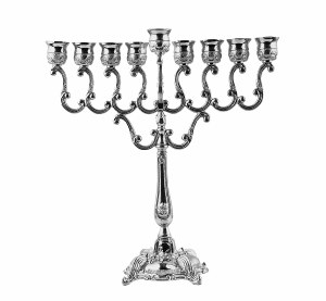 Silver Plated Oil Menorah Traditional Design 10"