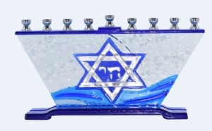 Candle Menorah Hand Crafted Blue and White Star of David Design