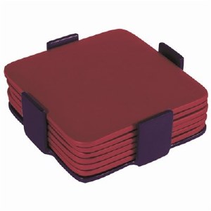 Yair Emanuel Judaica Set of 6 Aluminum Coasters Red