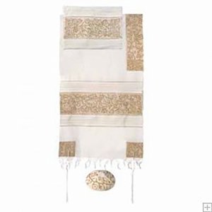 Yair Emanuel Embroidered Cotton Tallit -The Matriarches in Gold TFE-7 42" X 77"