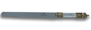 Challah Knife 925 Silver Non Serrated Swiss Blade Gold Crown Handle 17"