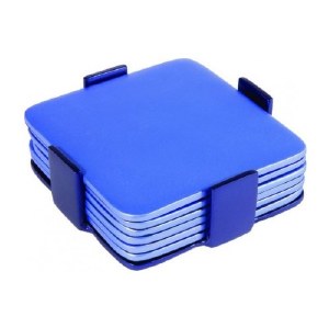 Yair Emanuel Judaica Set of 6 Aluminum Coasters Blue