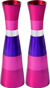 Yair Emanuel Anodized Aluminum Long Shabbat Candlesticks Red Multicolor