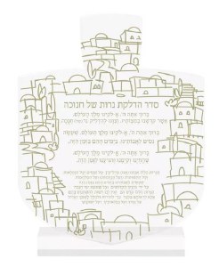 Lucite Chanukah Brachos Card Hebrew Menukad Dreidel Design Gold with Stand