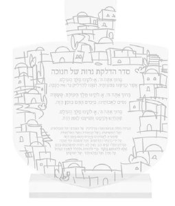 Lucite Chanukah Brachos Card Hebrew Menukad Dreidel Design Silver with Stand
