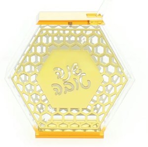 Lucite Honey Dish Hexagon Shape Honeycomb Design with Honey Dipper Gold