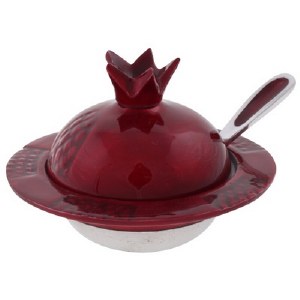 Medium Elegant Aluminum Pomegranate Honey Dish with Red Enamel Coating