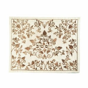 Yair Emanuel Judaica Gold Pomegranate Machine Embroidered Challah Cover