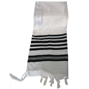 Traditional Wool Tallis Size 90 in Black and White Stripes with Lining and Thick Avodas Yad Tzitzis Strings 67" x 88"