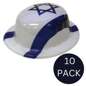 Plastic Bowlers Hat Israeli Flag Design 10 Pack