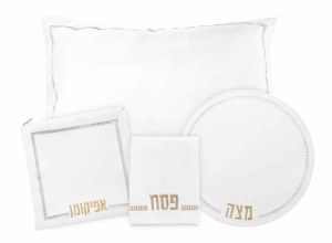 Faux Leather Pesach Set 4 Piece Hemstitched Design Gold