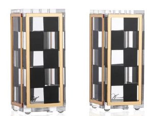Lucite Salt Shakers Onyx Design Gold Accent 2 Pack