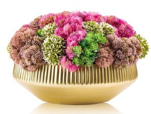 Lucite Faux Flowers Succulent Vase Gold Pink 12.5"
