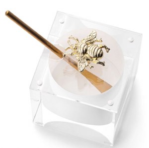 Lucite Honey Dish with Spoon Bee Design 3"